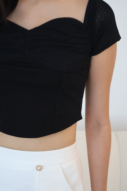 Tisha Mesh Sweetheart Neckline Top In Black