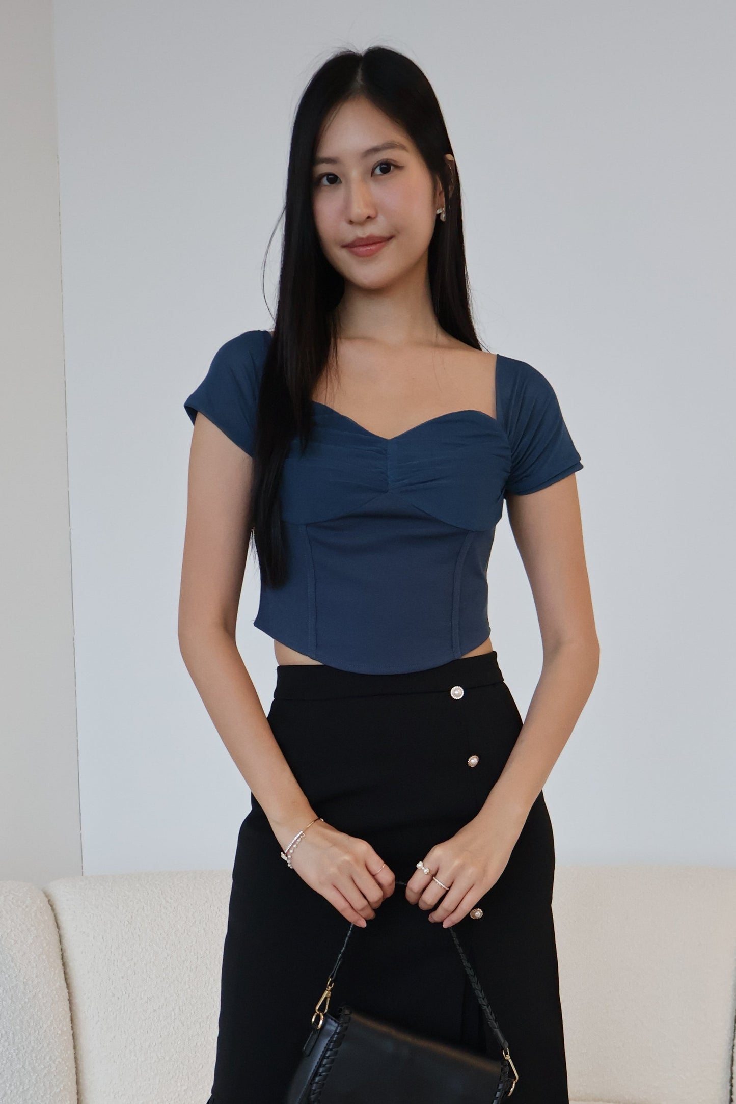 Tisha Mesh Sweetheart Neckline Top In Teal