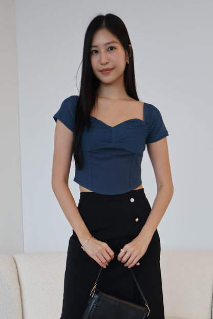 Tisha Mesh Sweetheart Neckline Top In Teal