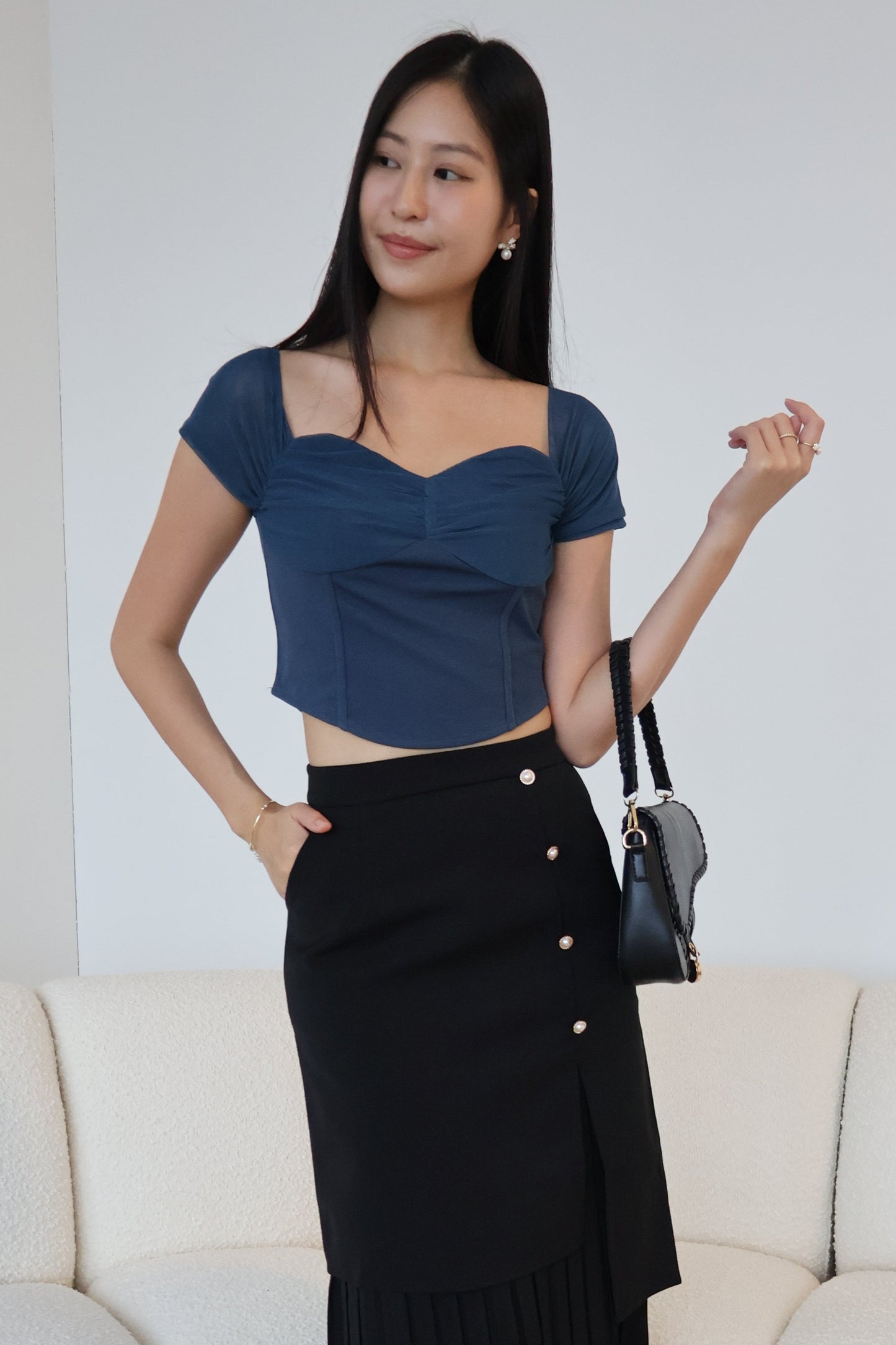 Tisha Mesh Sweetheart Neckline Top In Teal