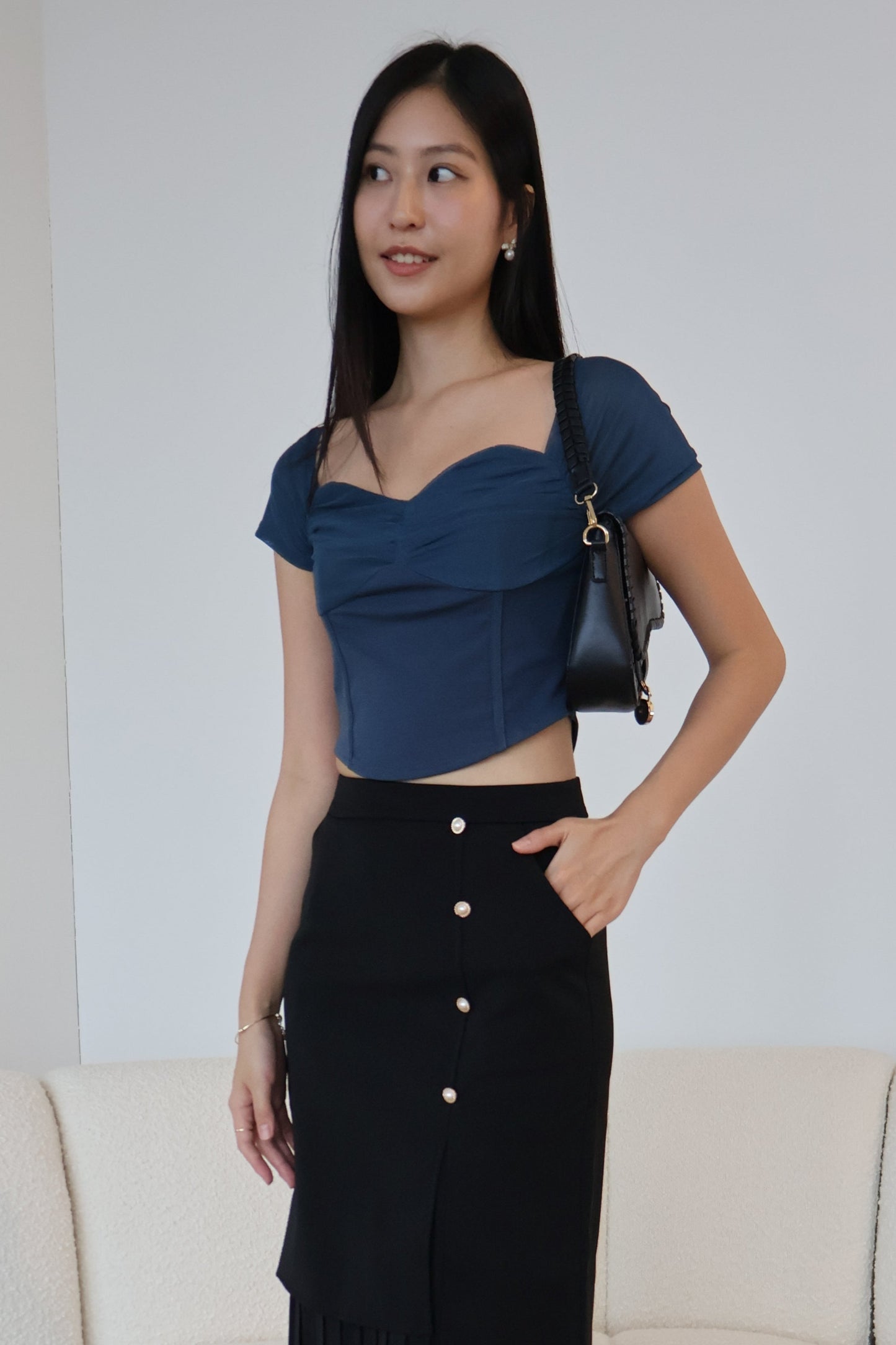 Tisha Mesh Sweetheart Neckline Top In Teal