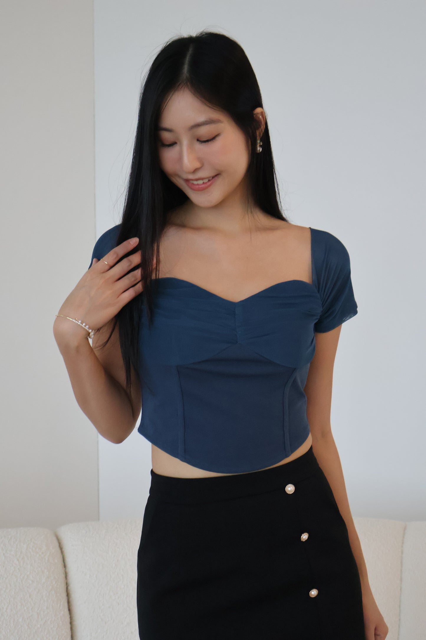 Tisha Mesh Sweetheart Neckline Top In Teal