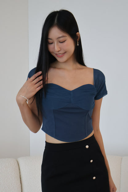 Tisha Mesh Sweetheart Neckline Top In Teal