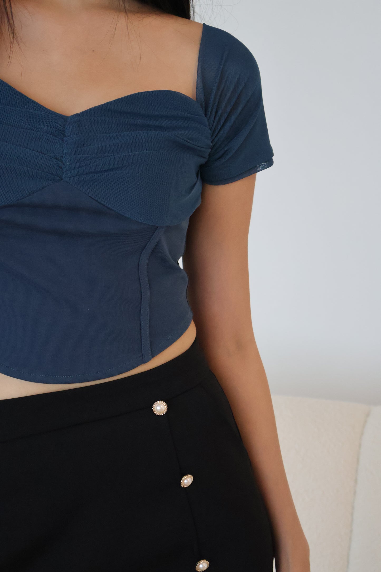 Tisha Mesh Sweetheart Neckline Top In Teal