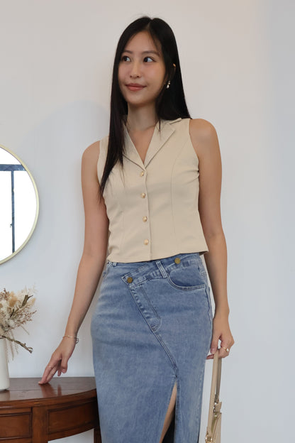 Celine Side Slit Denim Skirt In Mid Wash