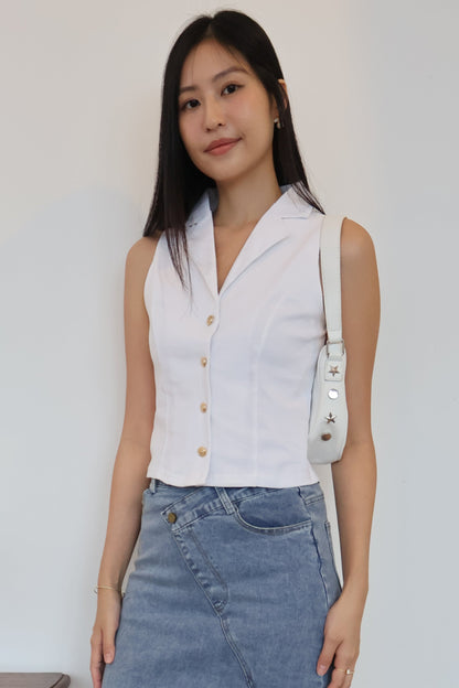 Jomaine Button Vest Top In White