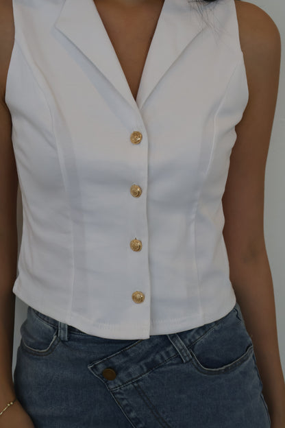 Jomaine Button Vest Top In White