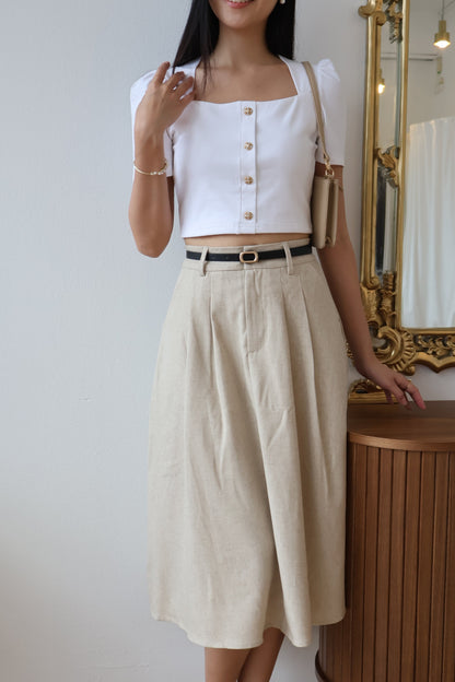 Gillan Belted Midi Pleat Pocket Skirt In Sand