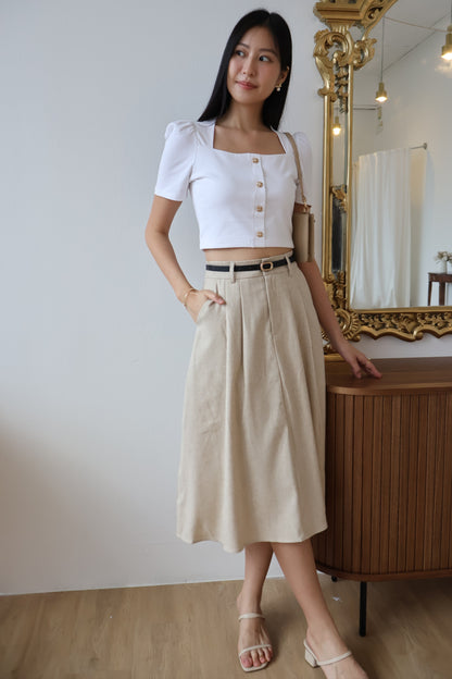 Gillan Belted Midi Pleat Pocket Skirt In Sand