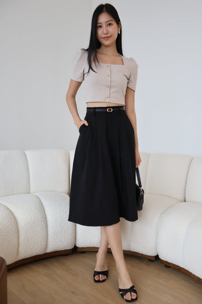 Gillan Belted Midi Pleat Pocket Skirt In Black
