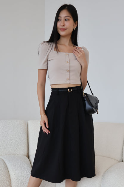 Gillan Belted Midi Pleat Pocket Skirt In Black