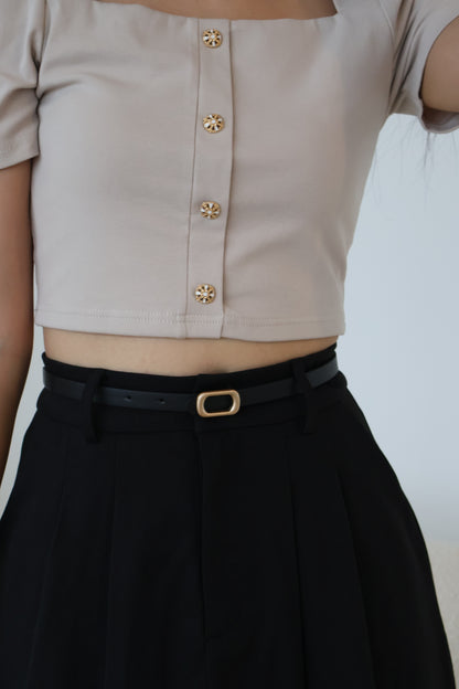 Gillan Belted Midi Pleat Pocket Skirt In Black