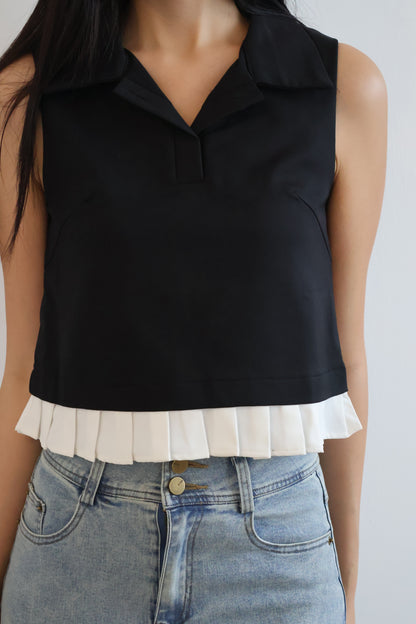 Melody Pleated Collar Blouse In Black