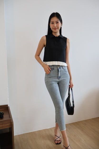 Melody Pleated Collar Blouse In Black