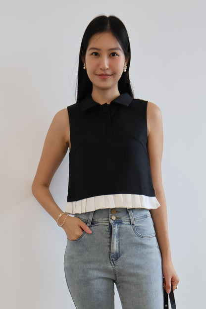 Melody Pleated Collar Blouse In Black