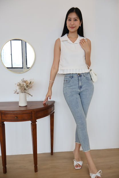 Melody Pleated Collar Blouse In White