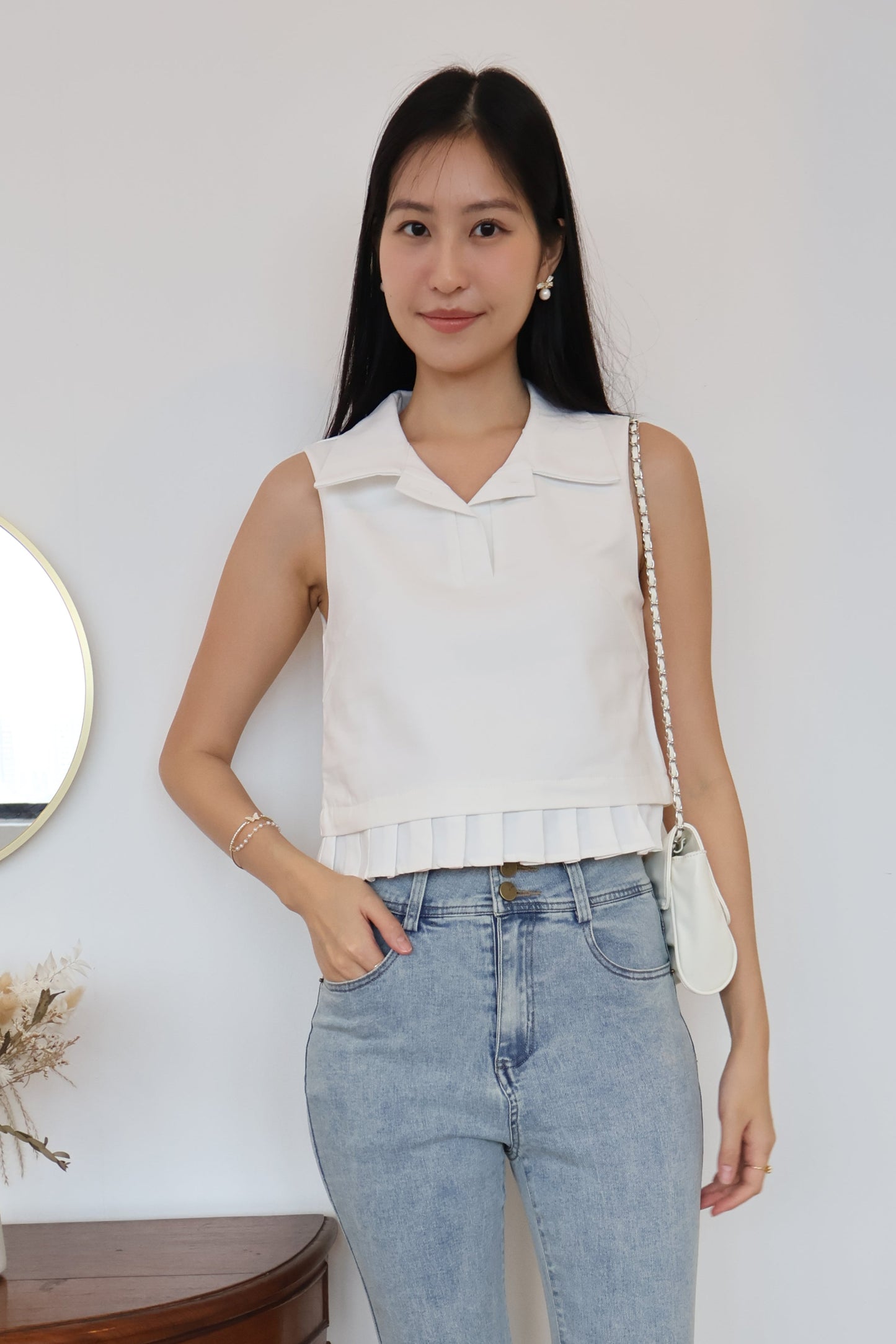Melody Pleated Collar Blouse In White