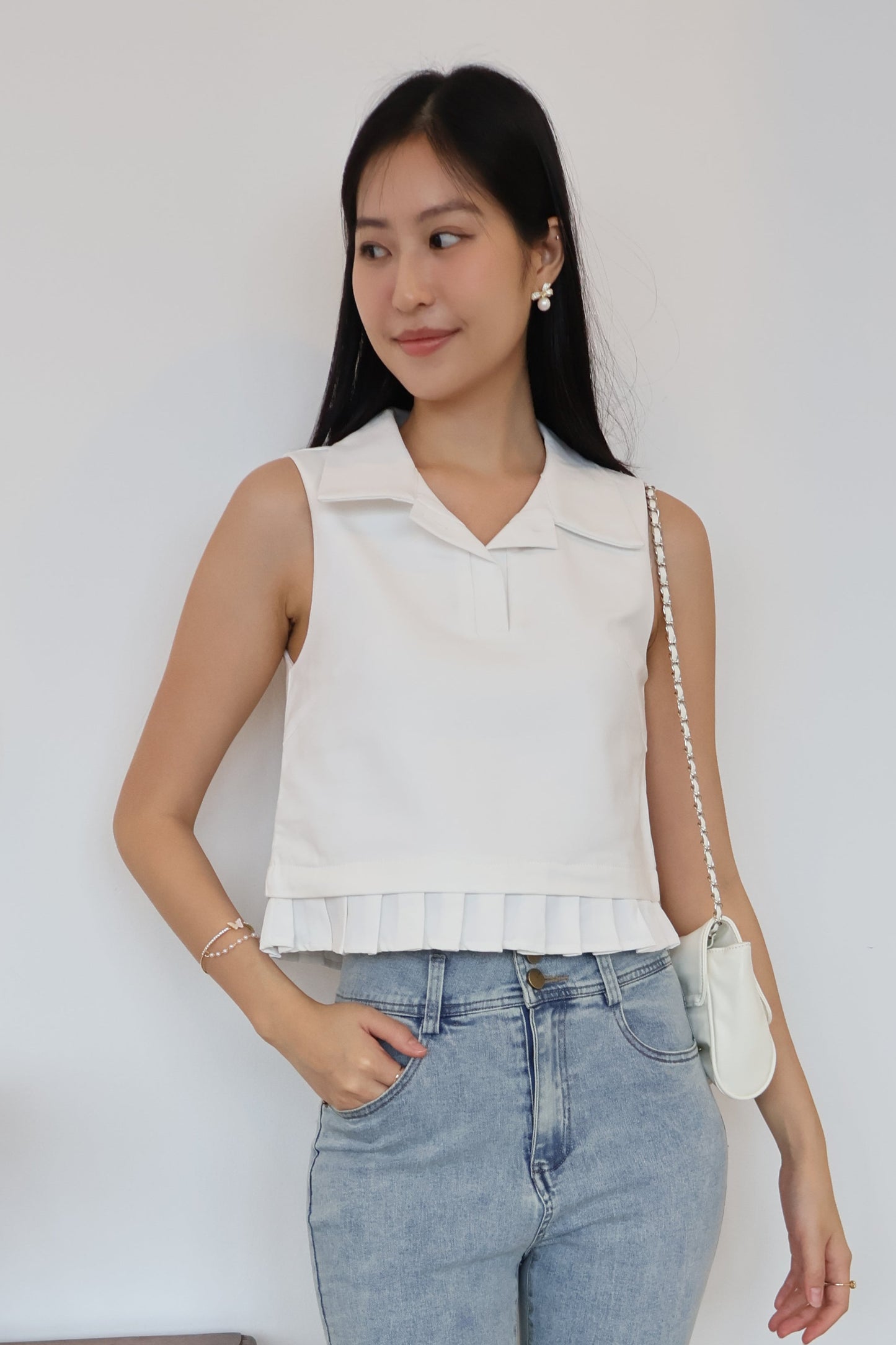 Melody Pleated Collar Blouse In White