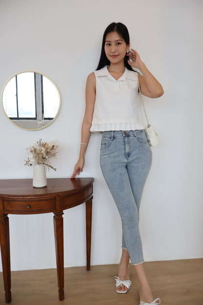 Melody Pleated Collar Blouse In White