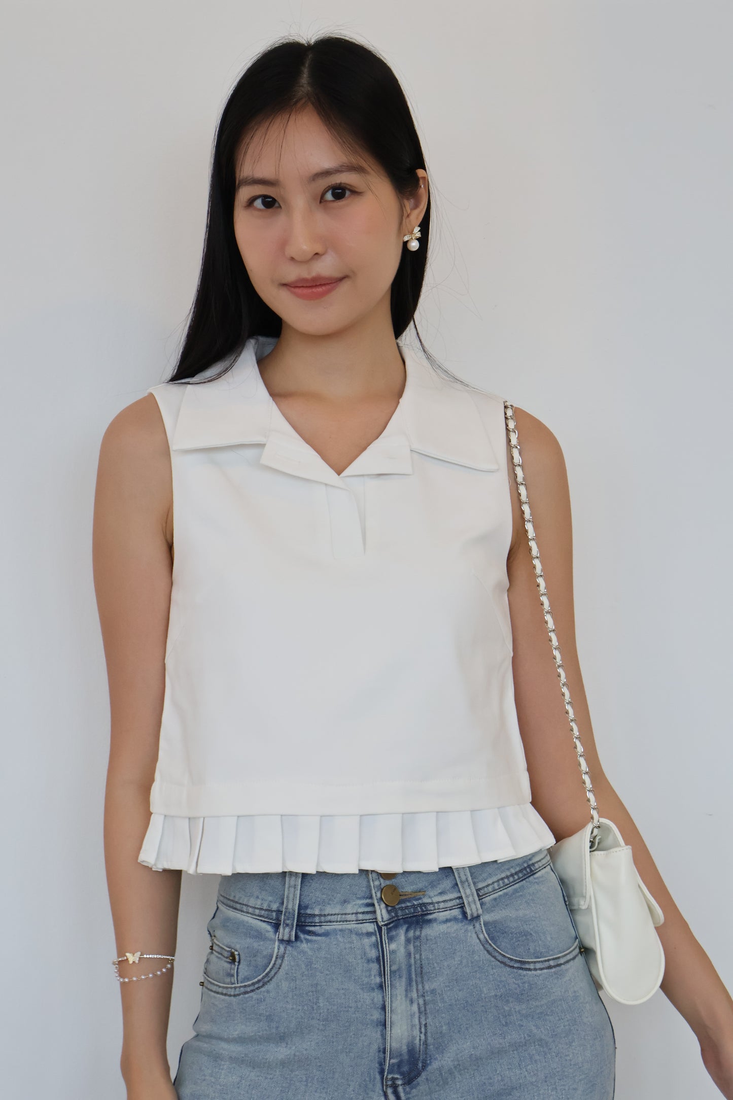 Melody Pleated Collar Blouse In White