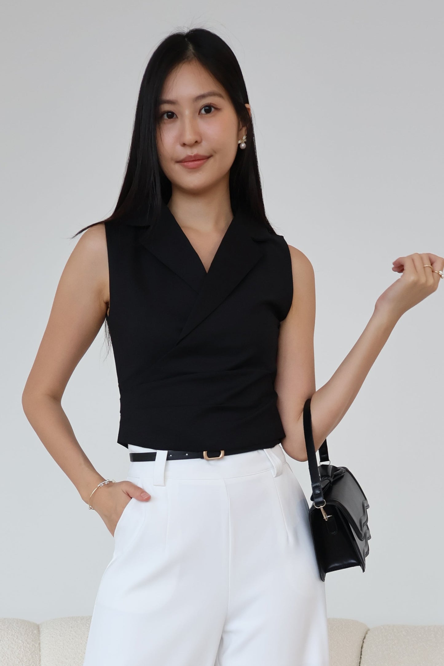 Graze Vest Tailored Top In Black