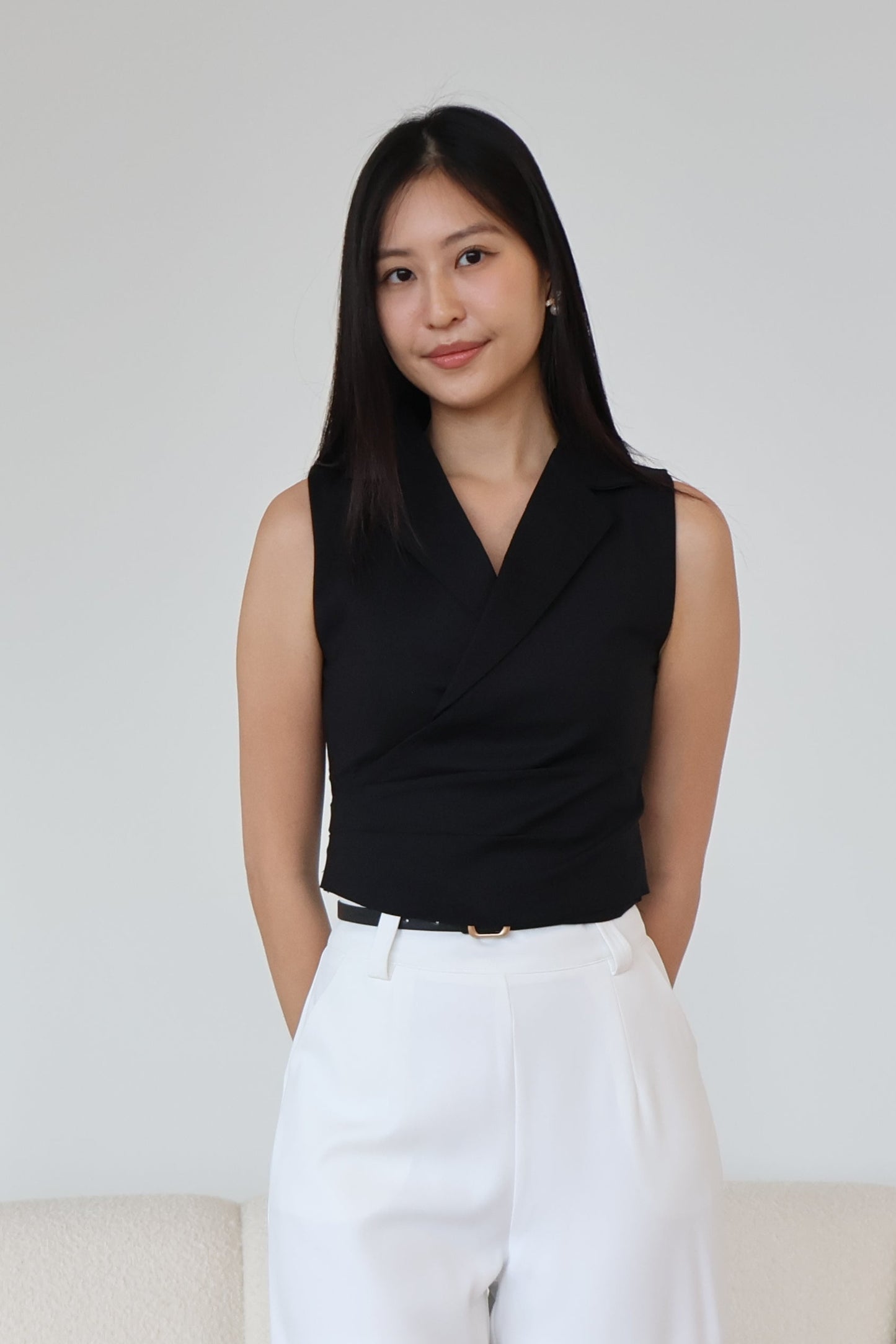 Graze Vest Tailored Top In Black