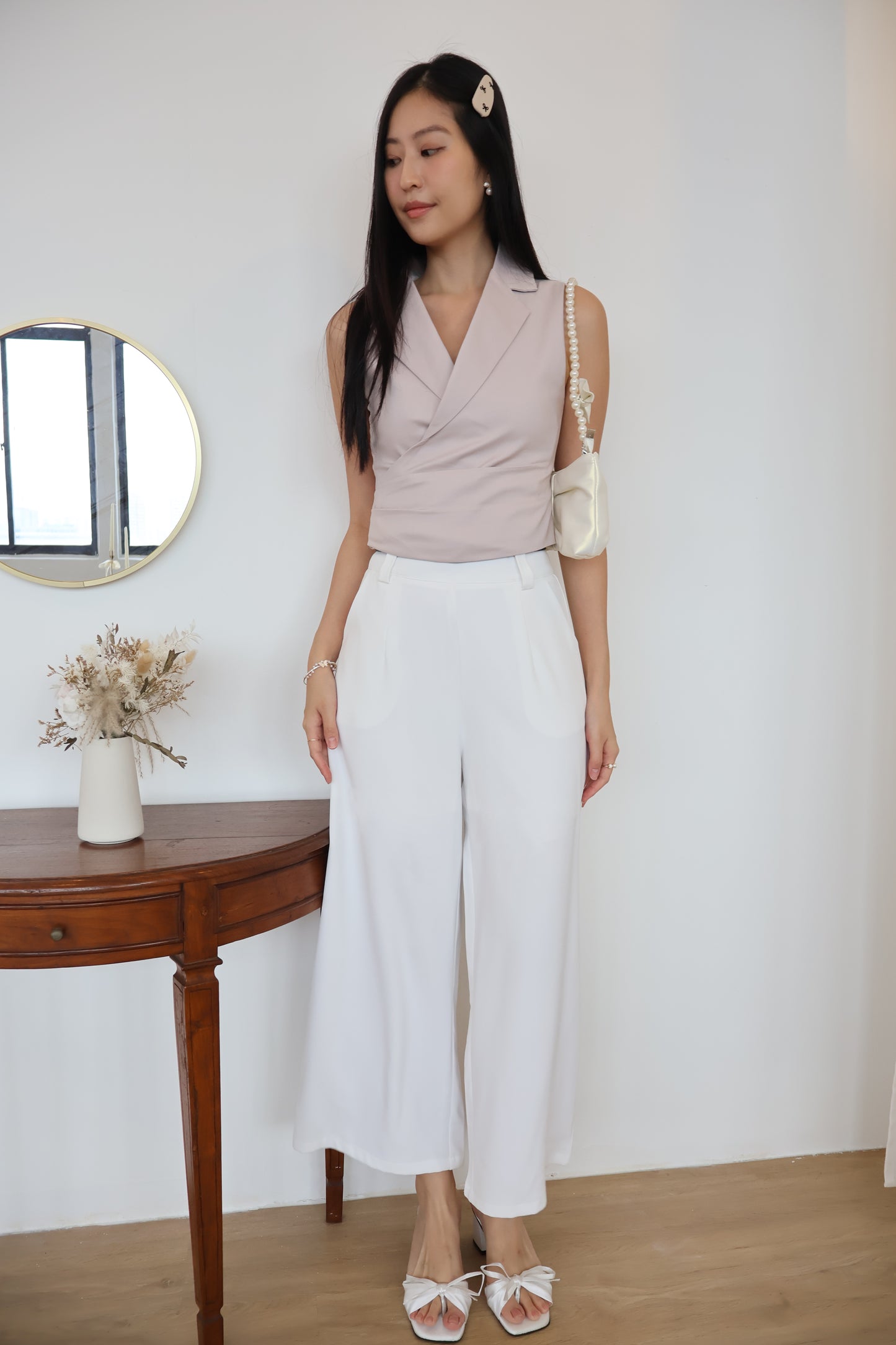 Graze Vest Tailored Top In Taupe Pink