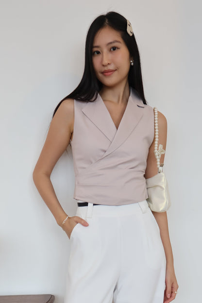 Graze Vest Tailored Top In Taupe Pink