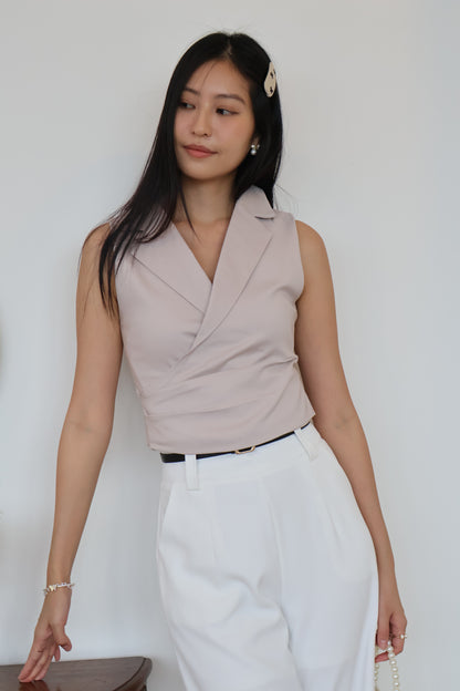 Graze Vest Tailored Top In Taupe Pink