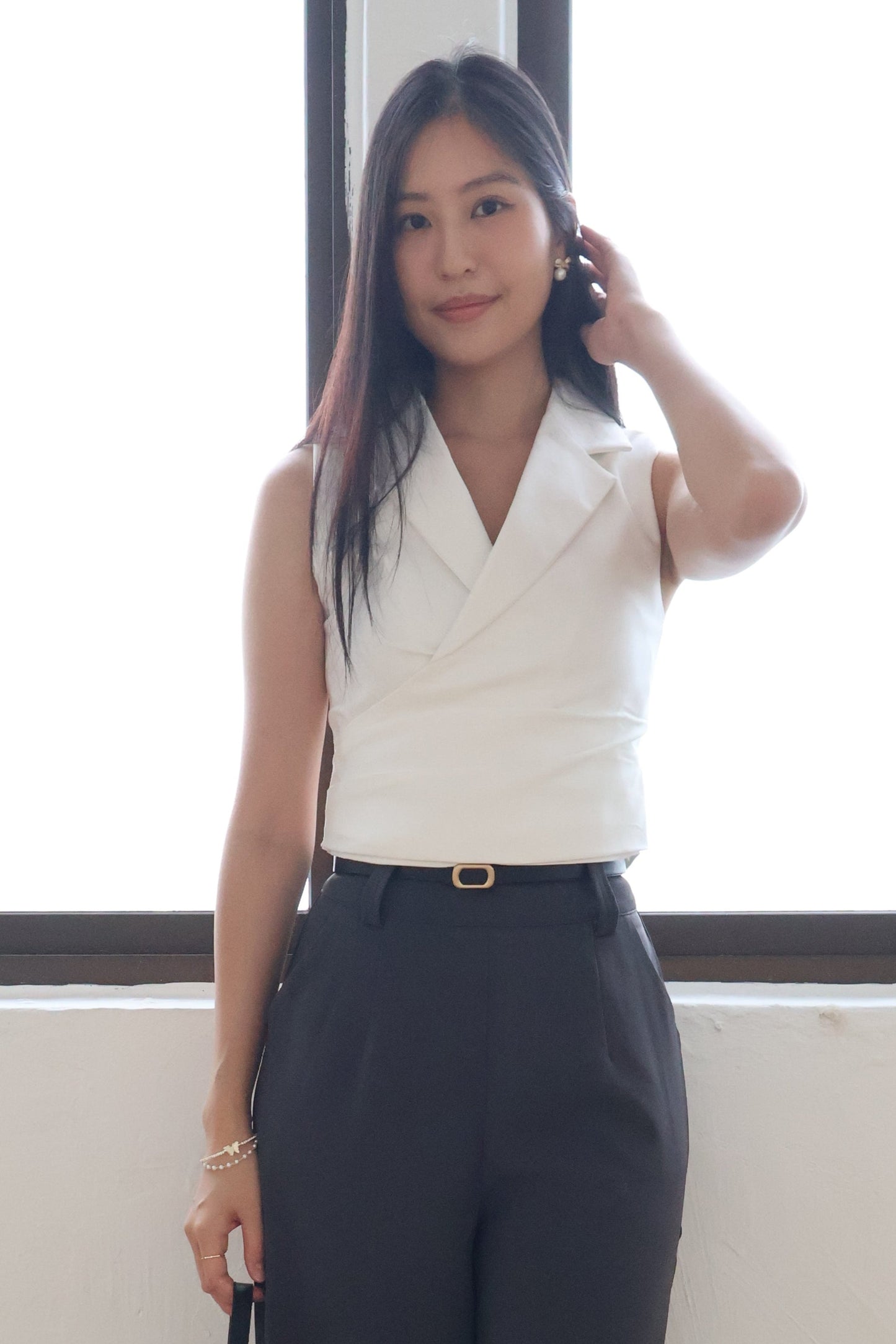 Graze Vest Tailored Top In White