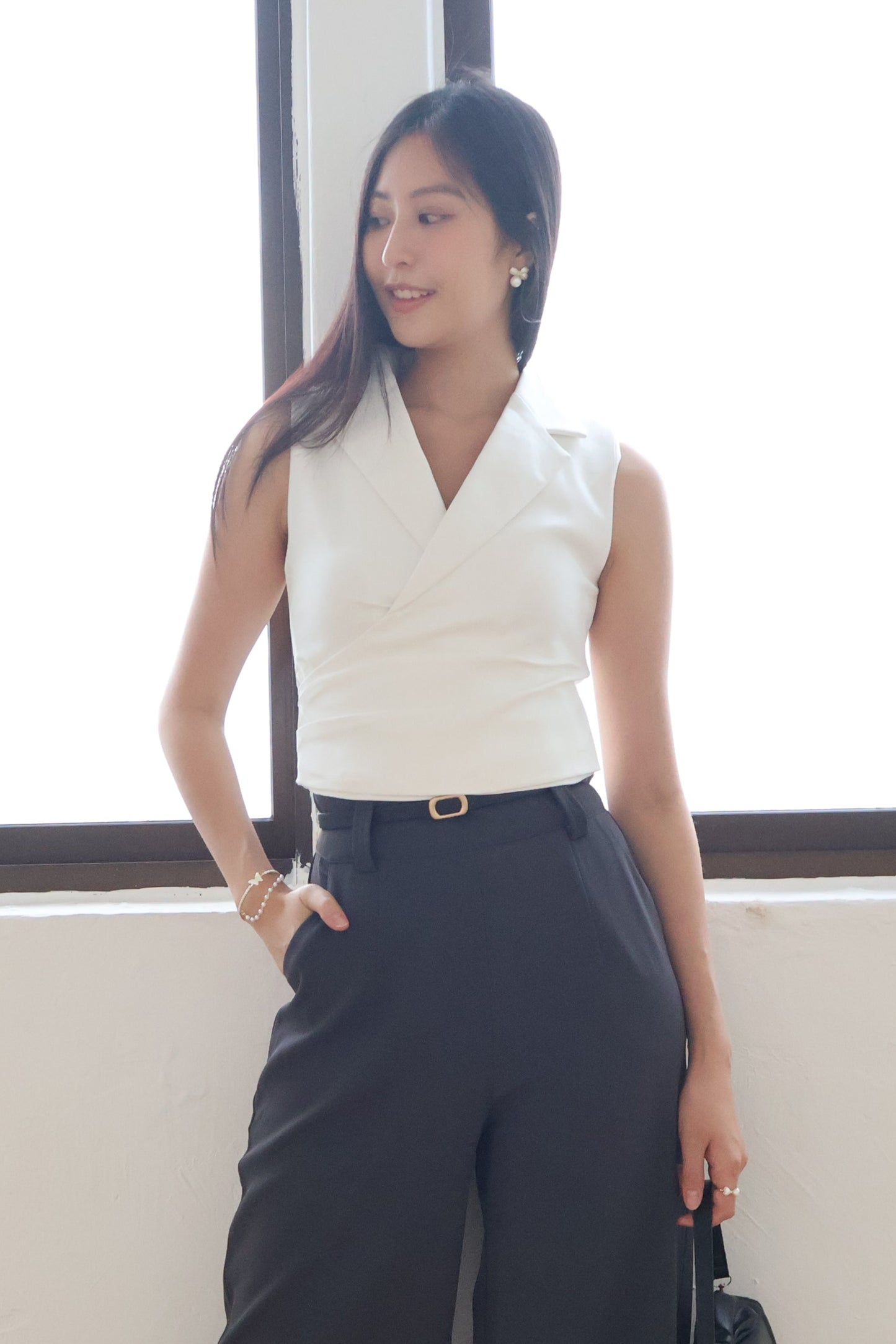 Graze Vest Tailored Top In White