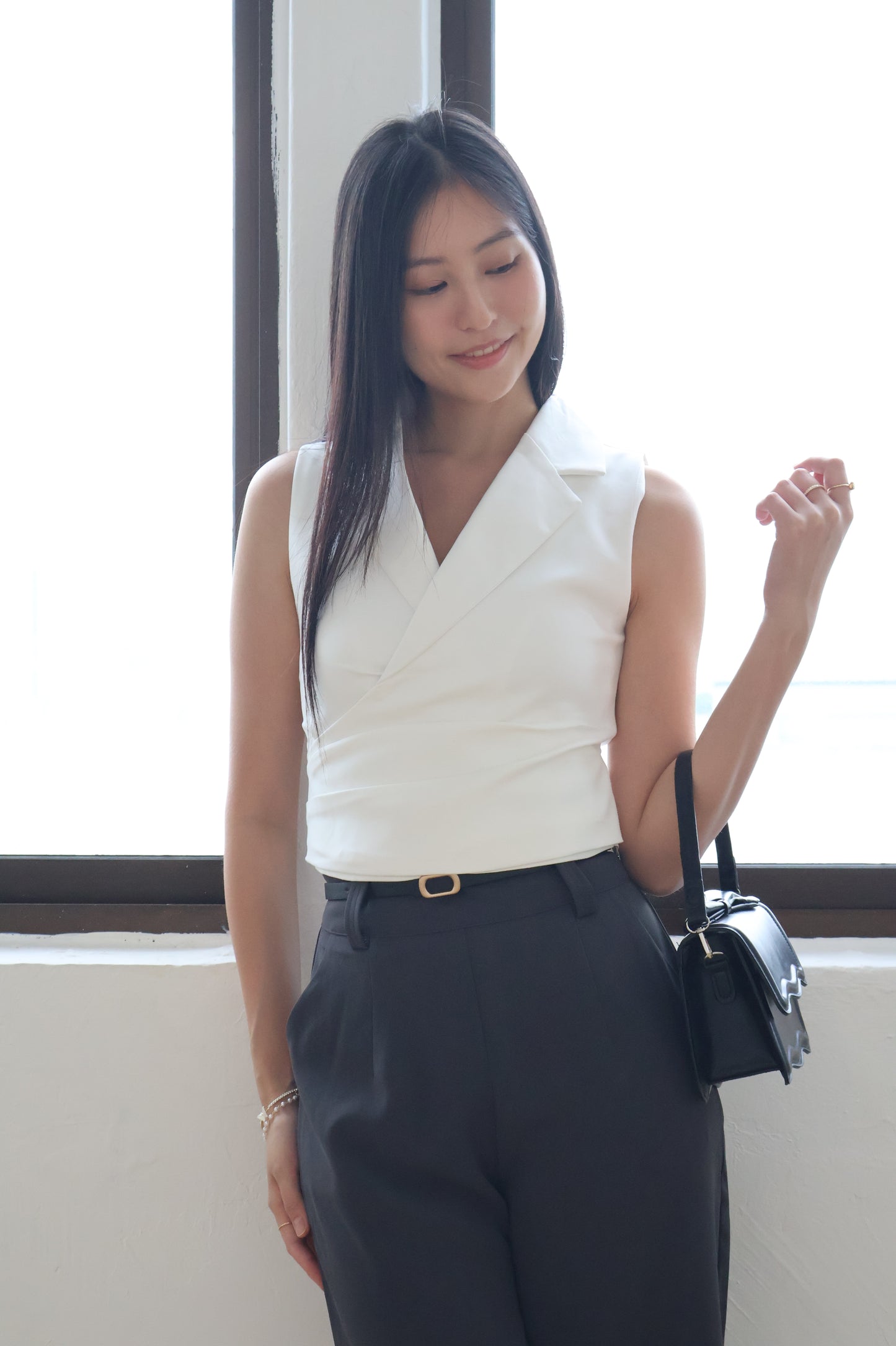 Graze Vest Tailored Top In White