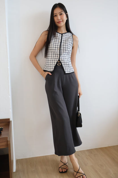 Reina Tweed Button Vest Top In White