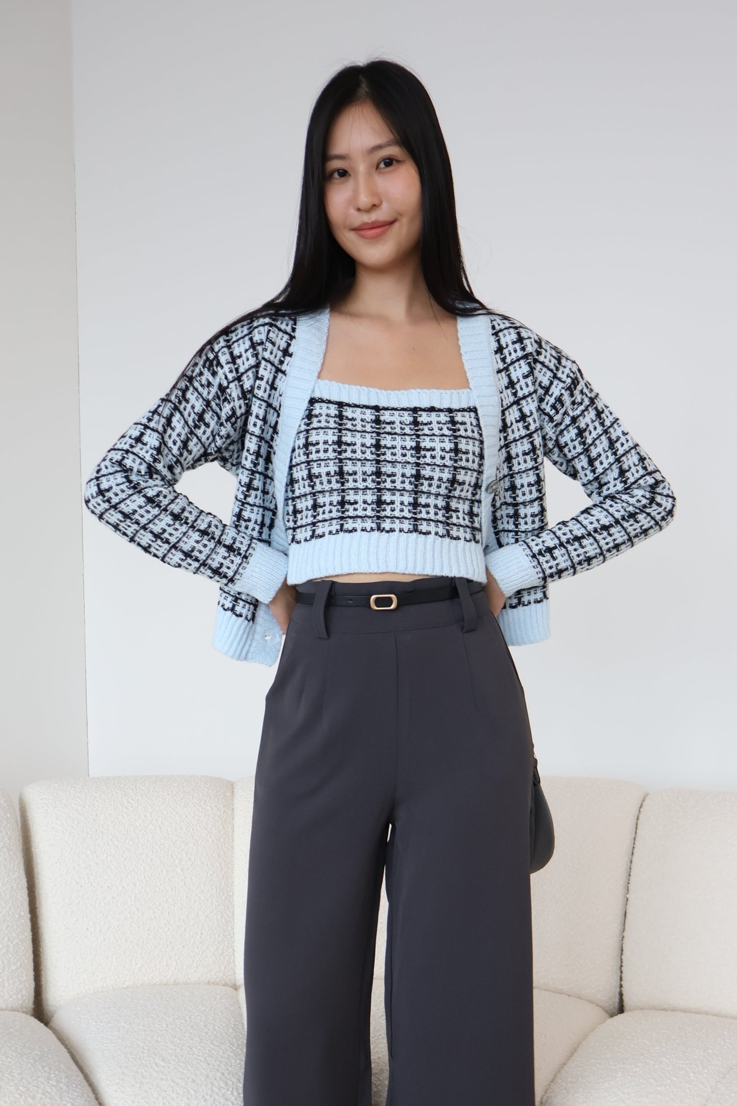 Lilian Knit Cardigan Set In Blue