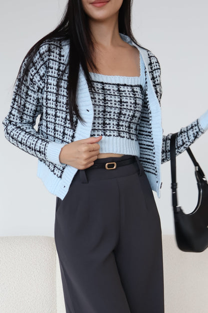 Lilian Knit Cardigan Set In Blue