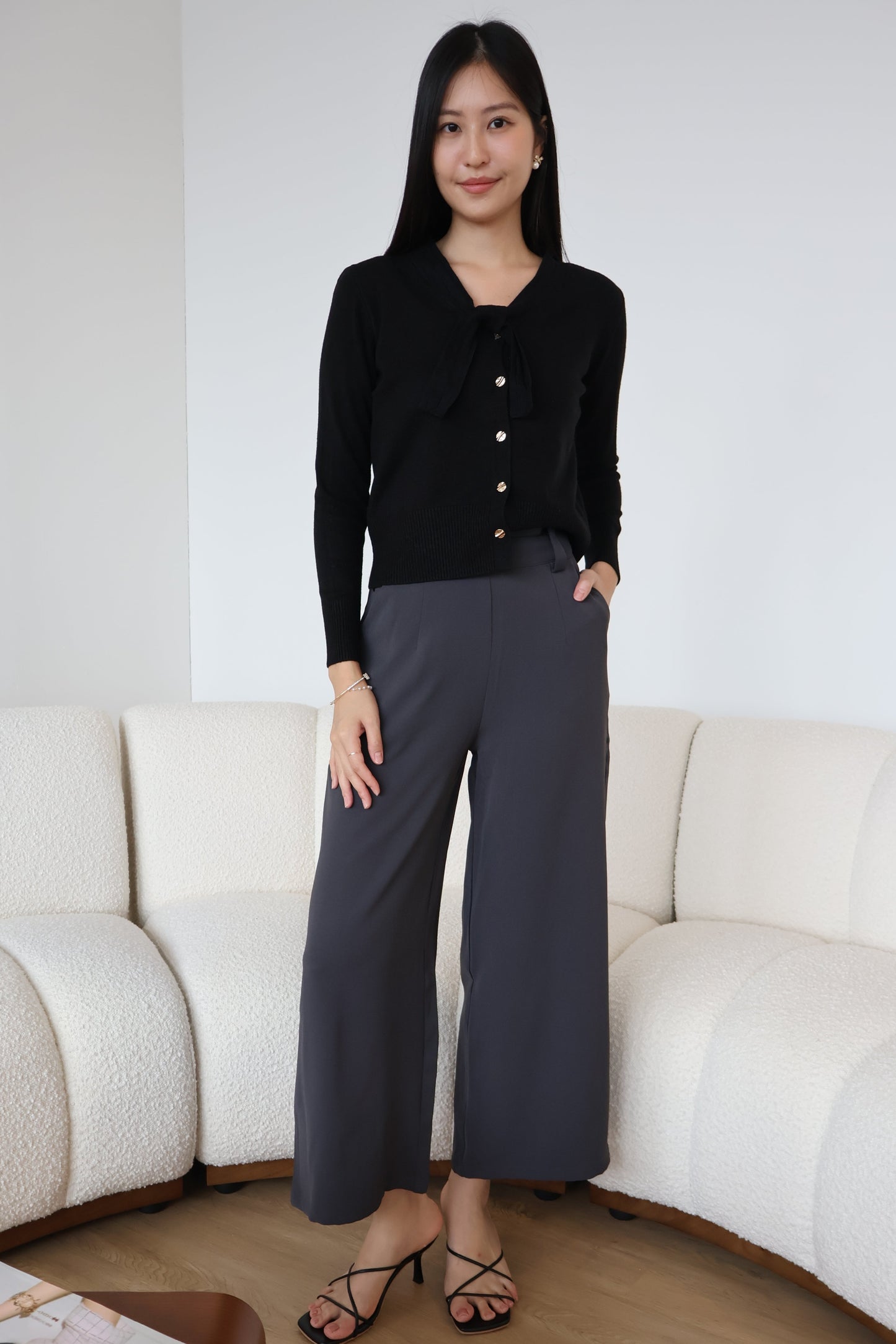 Tammy Soft Knit Ribbon Cardigan In Black