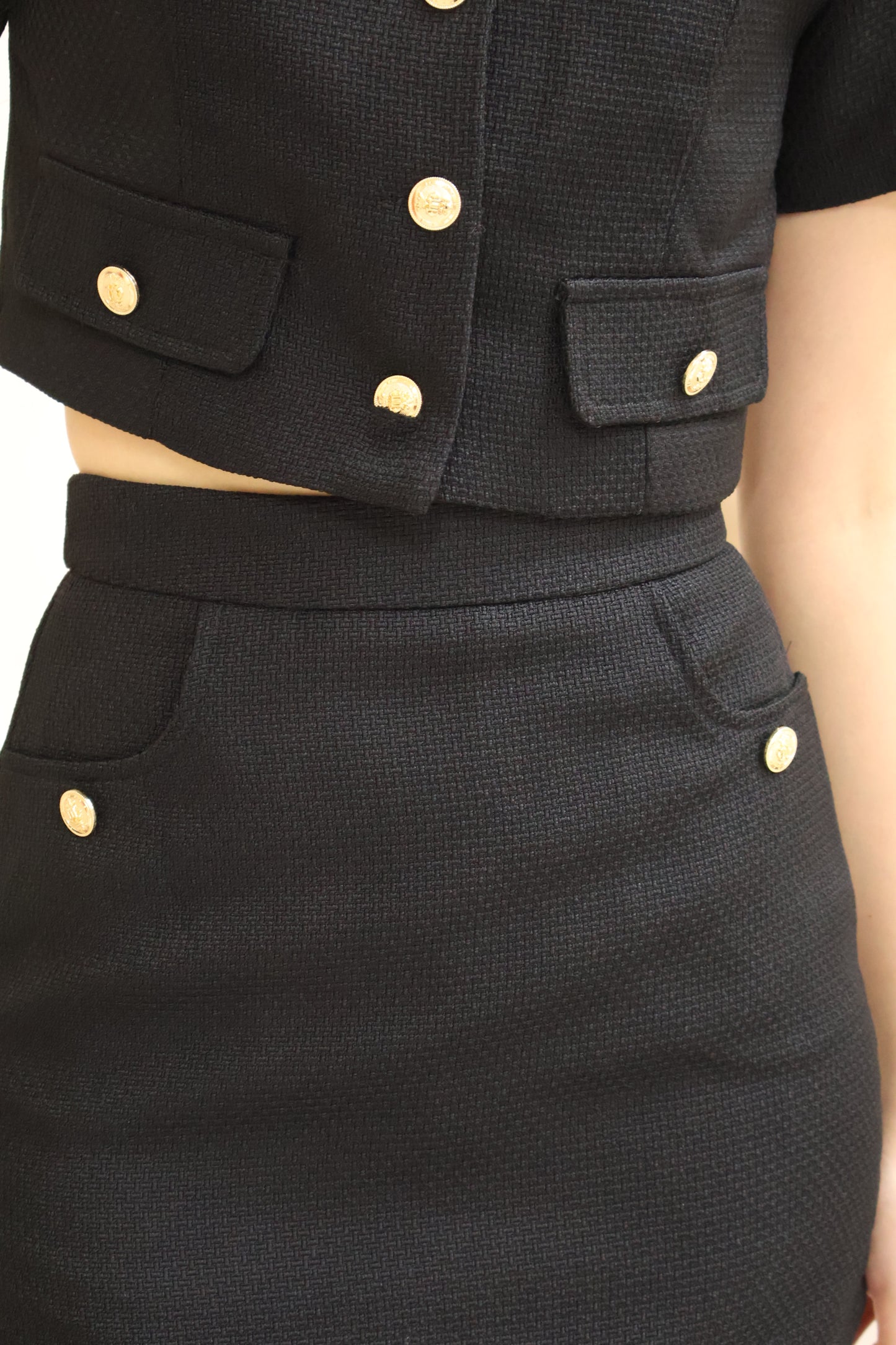 Shermaine Scallop Hem Waffle Textured Co-Ords Set In Black