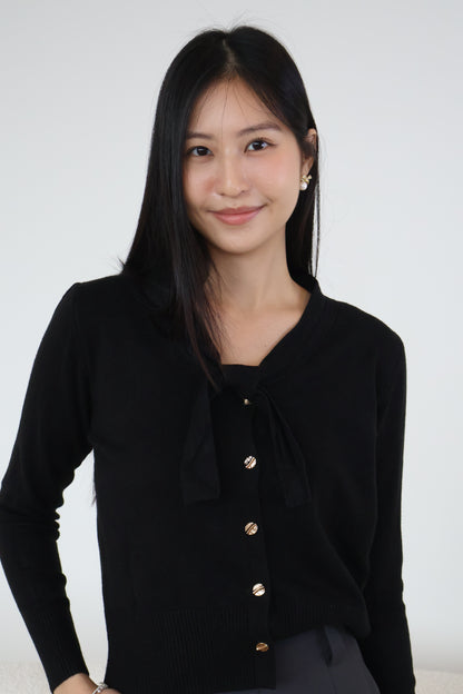 Tammy Soft Knit Ribbon Cardigan In Black