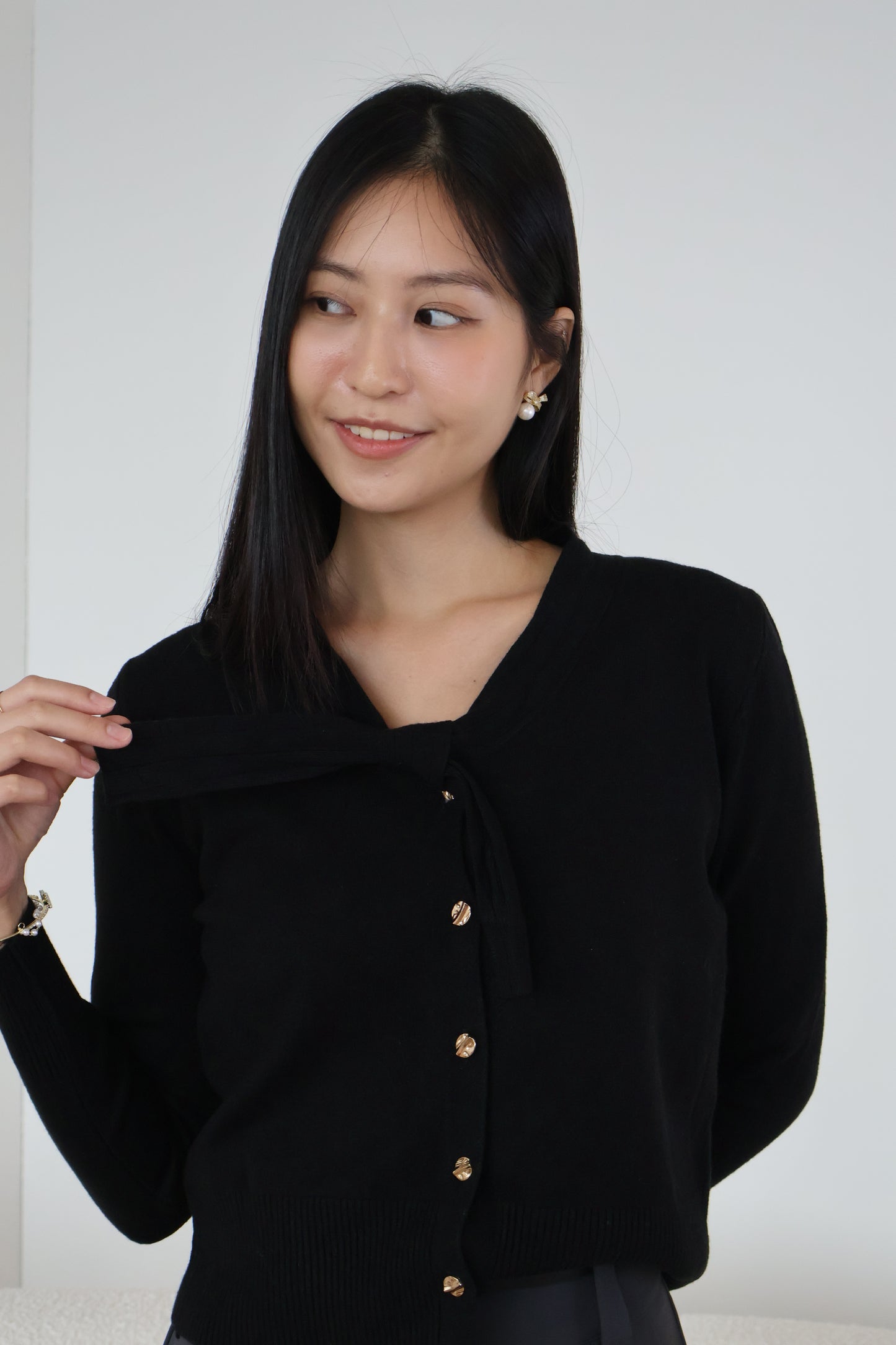 Tammy Soft Knit Ribbon Cardigan In Black