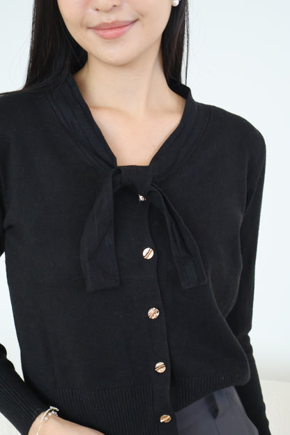 Tammy Soft Knit Ribbon Cardigan In Black