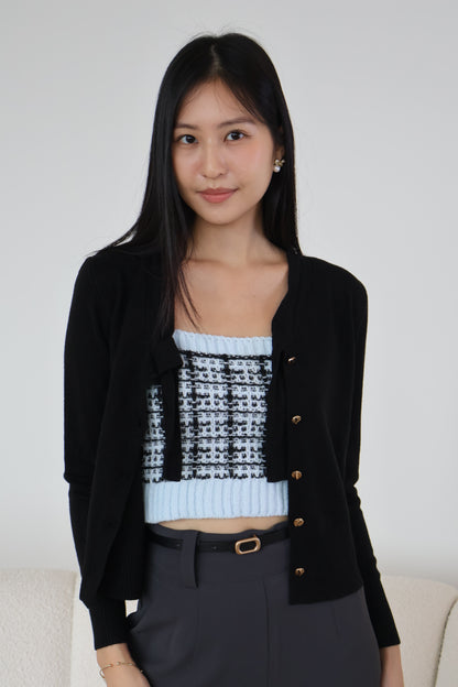 Tammy Soft Knit Ribbon Cardigan In Black