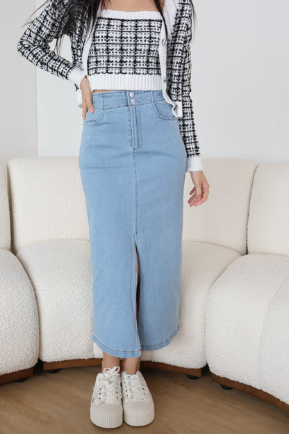 Sue Denim Midi Skirt In Light Wash