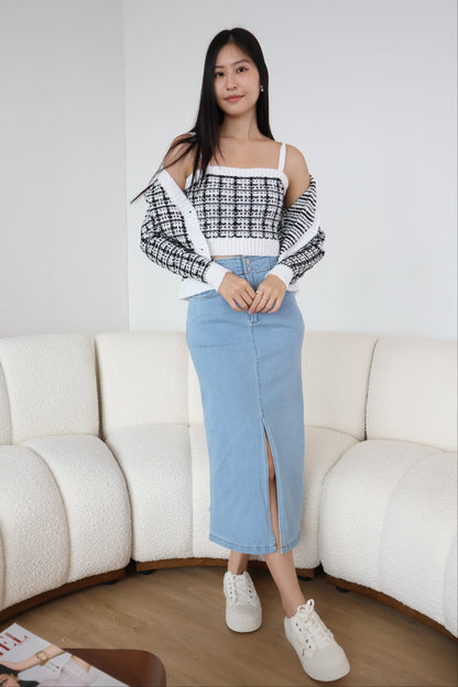 Sue Denim Midi Skirt In Light Wash