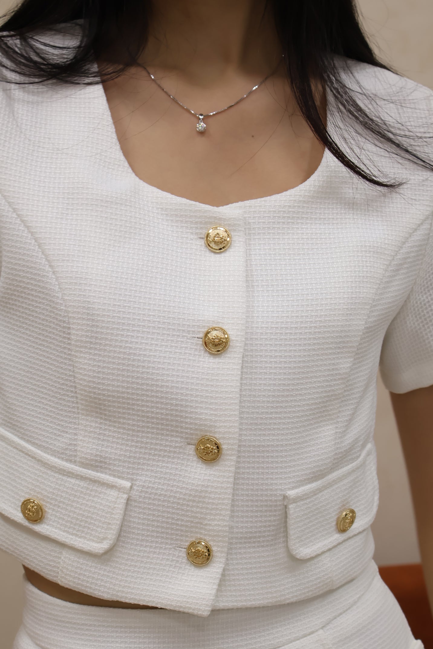 Shermaine Scallop Hem Waffle Textured Co-Ords Set In White