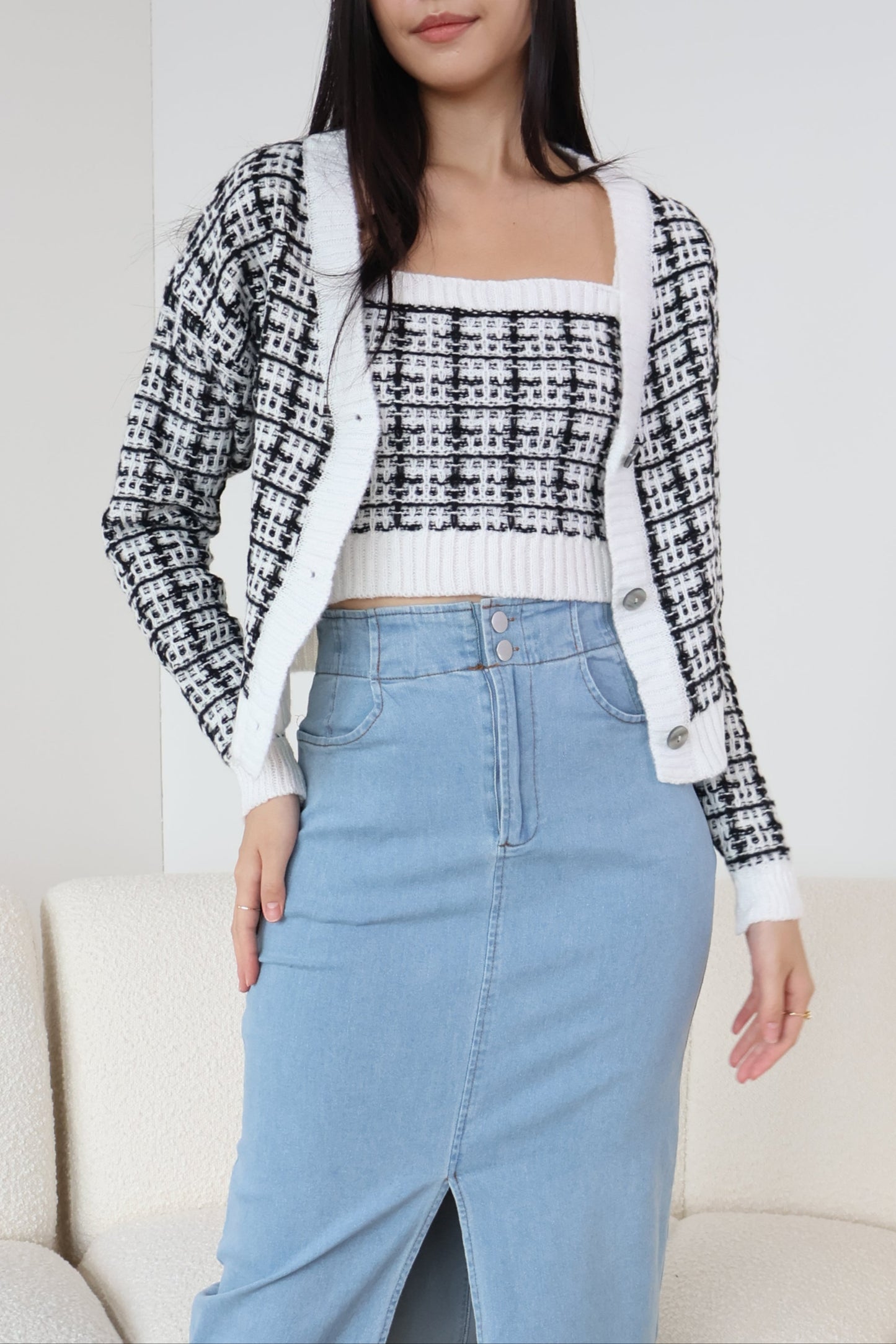 Lilian Knit Cardigan Set In White