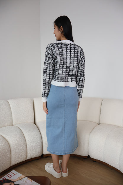 Sue Denim Midi Skirt In Light Wash