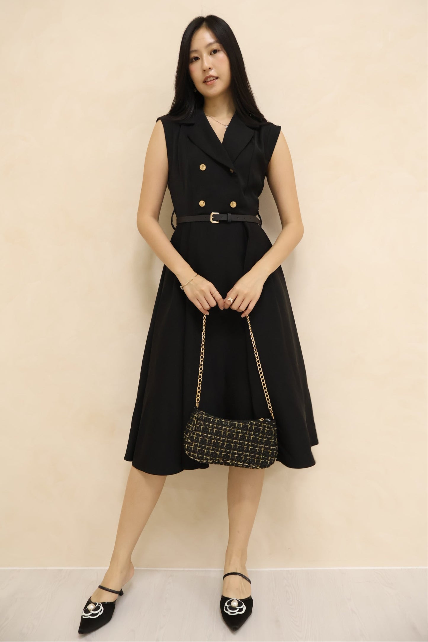 *Premium* Belle Belted Vest Dress In Black