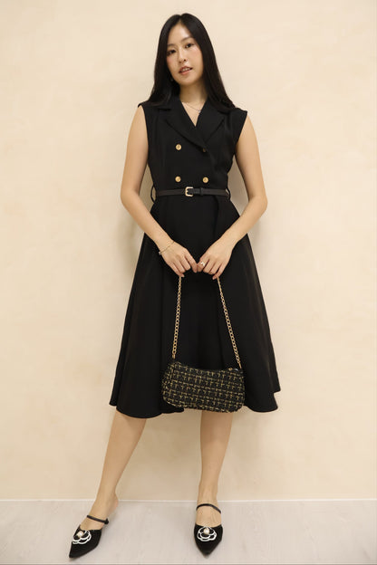*Premium* Belle Belted Vest Dress In Black