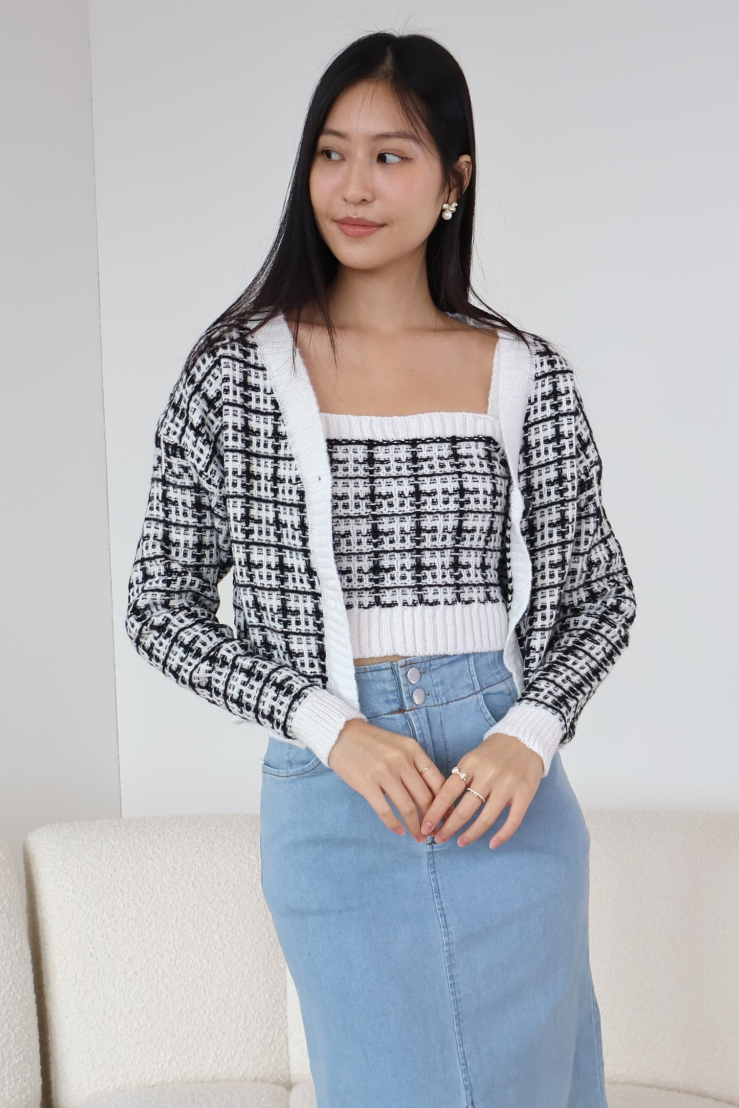 Lilian Knit Cardigan Set In White