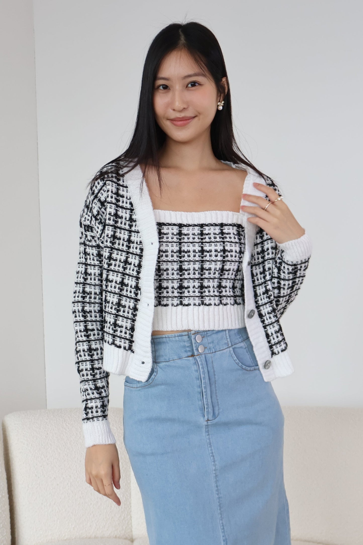 Lilian Knit Cardigan Set In White